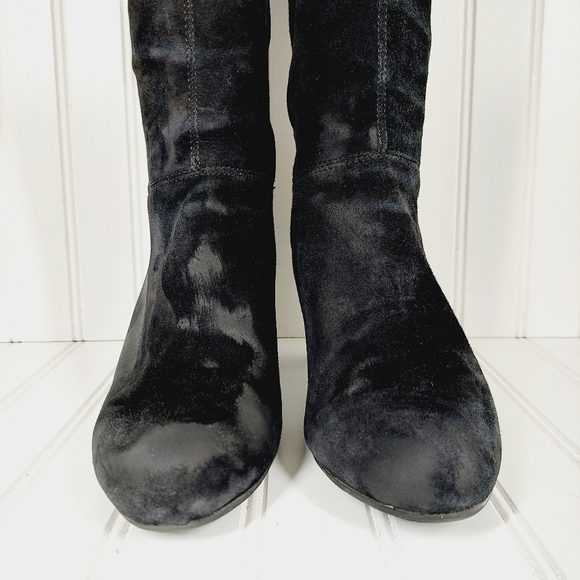 Bandolino Women's Bacia Black Suede Leather Side Zipper Tall Heeled Boots B386 - Picture 4 of 16